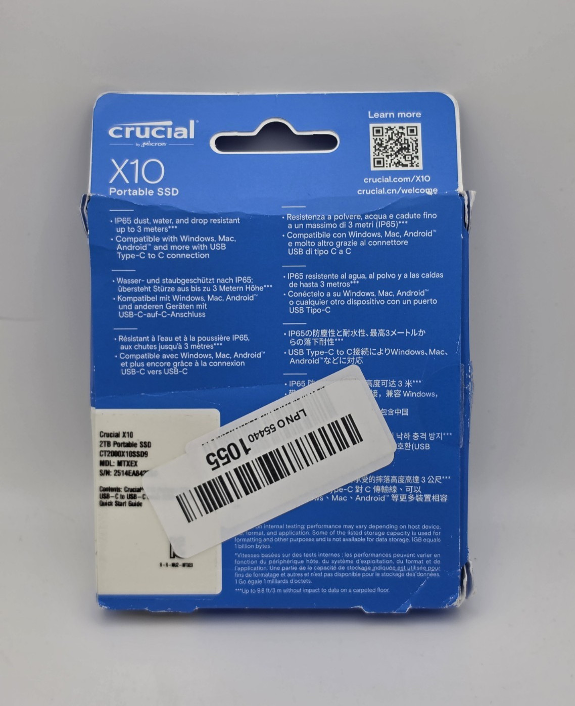 Crucial X10 2TB External SSD USB-C 3.2 Gen2x2 CT2000X10SSD9 2100MB/s Portable