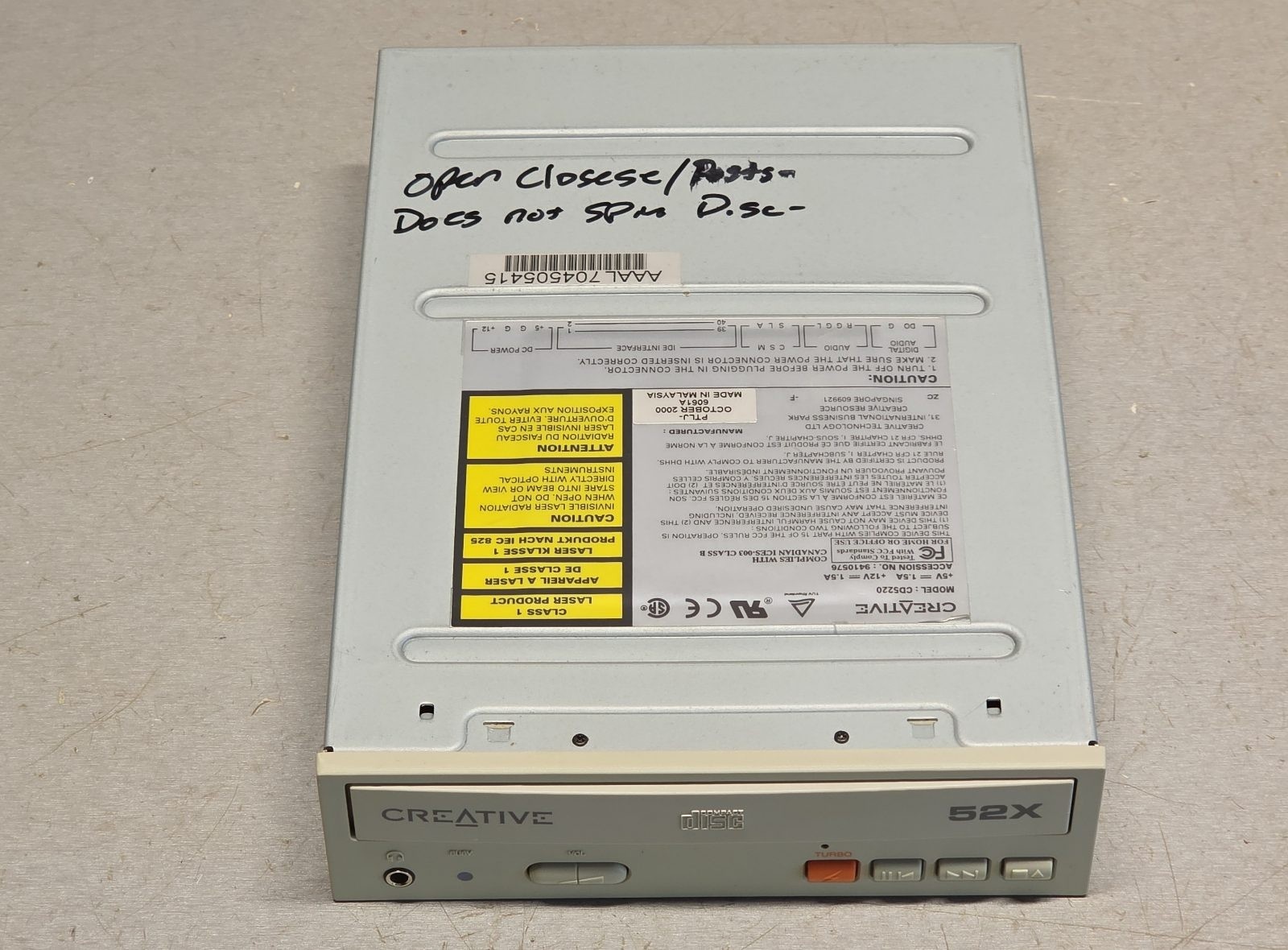 Creative CD5220 52X IDE Internal CD-ROM Drive Beige Vintage PC Multimedia