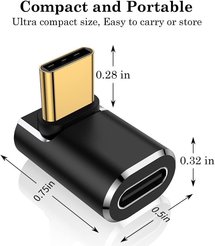 USB C 90 Degree Adapter, Right Angle L Shape USB Type C Male to Female 2 Pack