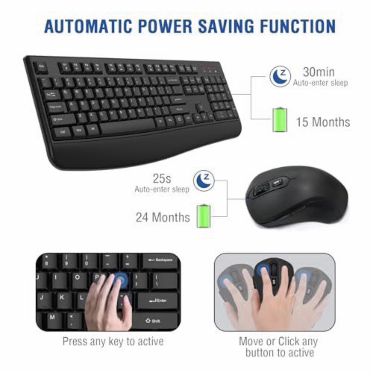 Wireless Ergonomic Keyboard & Mouse Combo, EDJO 2.4G, for Windows or Mac