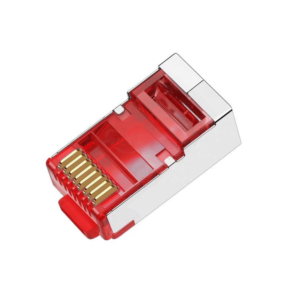 50 PCS Cat6 RJ45 Color Connectors Metal Shielded Ends FTP 8P8C Plug Red