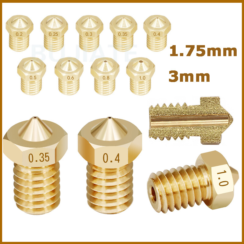 0.1mm – 1.2mm Extruder Nozzle – V5 V6 Brass M6 1.75mm / 3mm For 3D Printer Parts