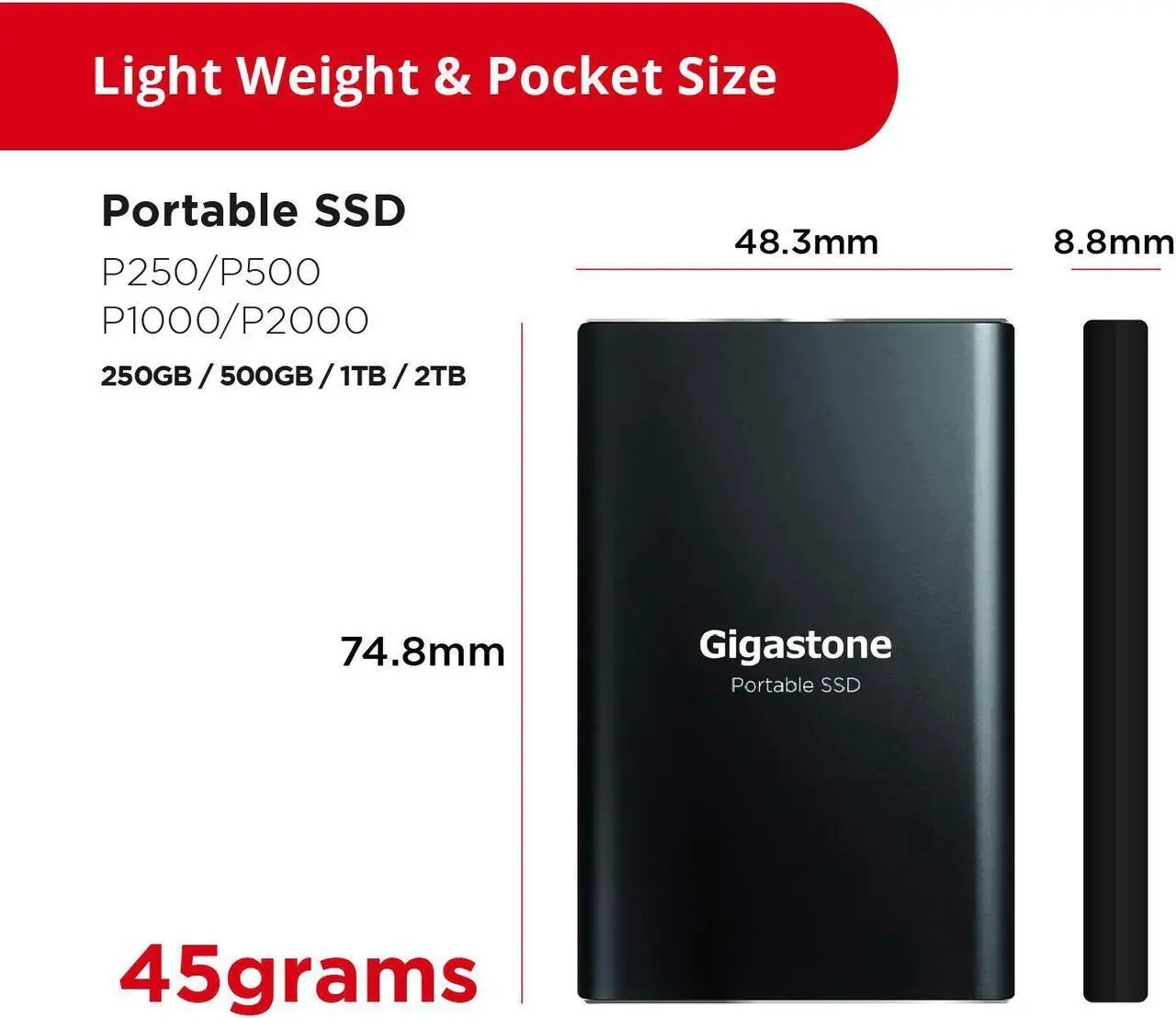 NEW✅ GIGASTONE 1TB Compact Portable SSD 🔧Metal Design ⭐USB-C and USB-A🔥500MB/s