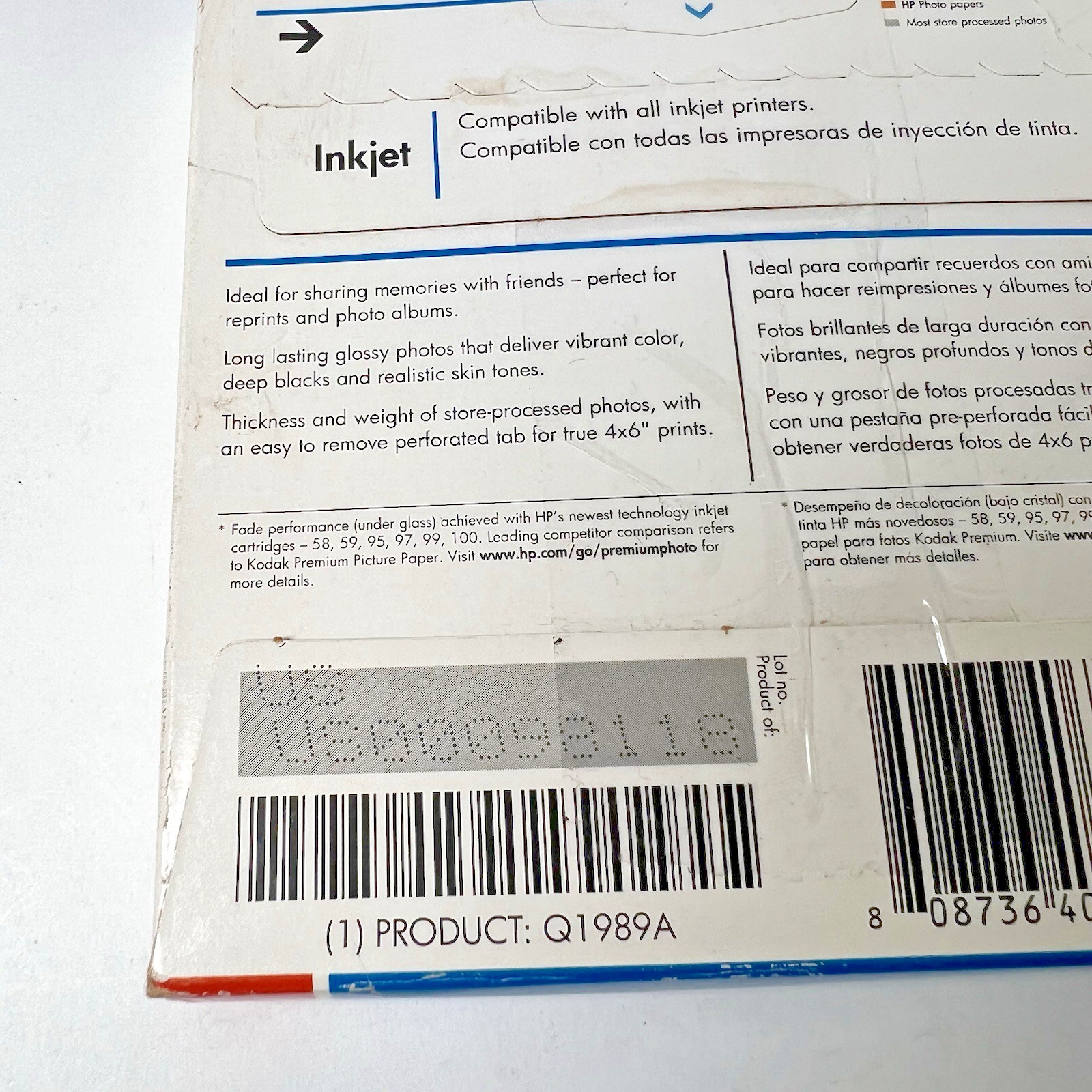HP Premium Glossy Photo Paper 4×6 Inkjet 10 mil 60 Sheets Q1989A