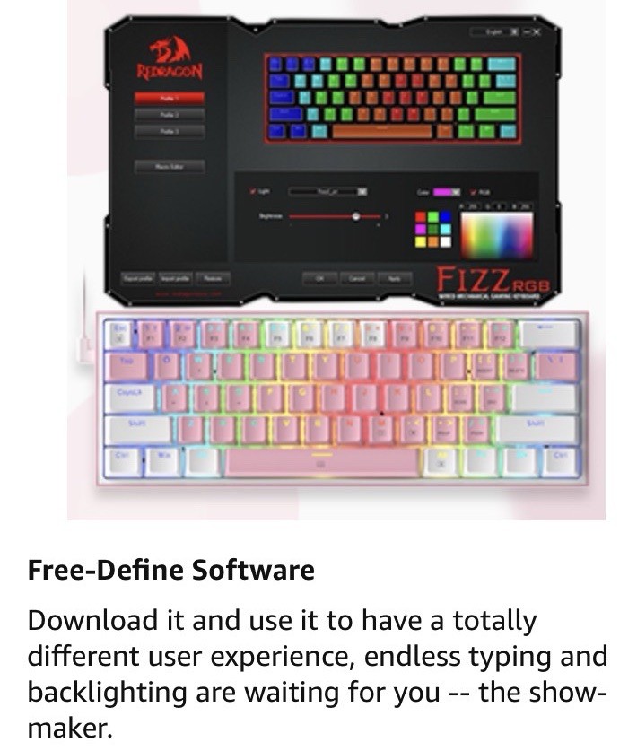 Redragon K617 Fizz 60% Wired RGB Gaming Keyboard, 61 Keys, Linear Red Switch