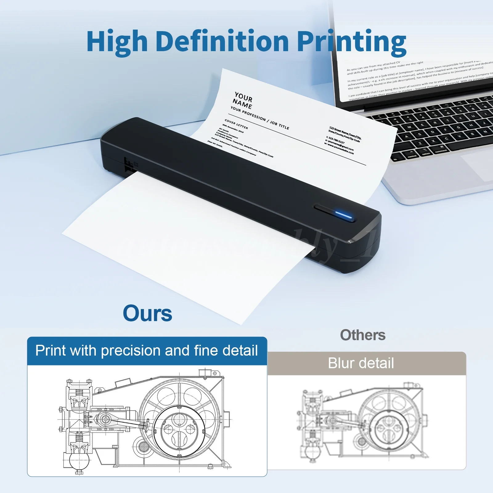 Thermal Printer Wireless Inkless Portable Printer Support Letter & A4 LOT