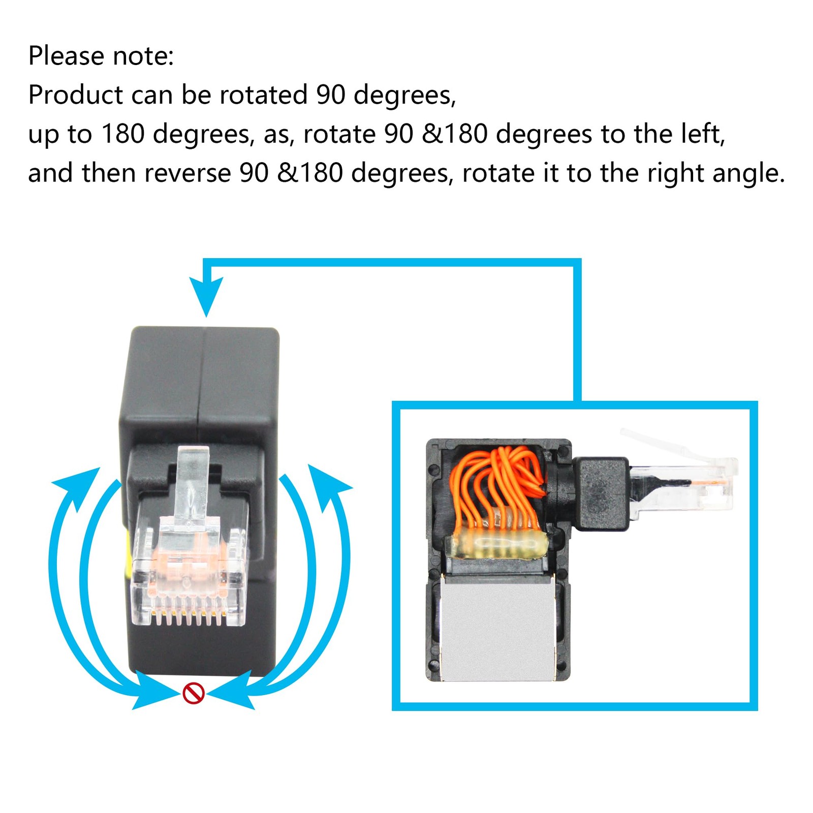 90 Degree Cat 6 Ethernet Extender Adapter 180 Rotated RJ45 Male Female 2 PCS