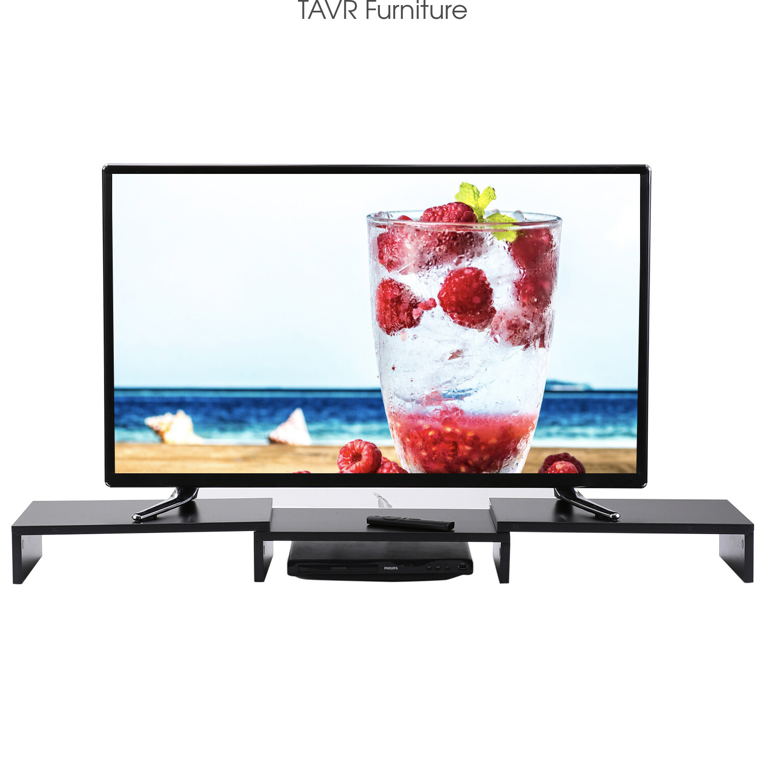 Wooden Dual Monitor Stand Risers with Length and Angle Adjustable 3 Shelf
