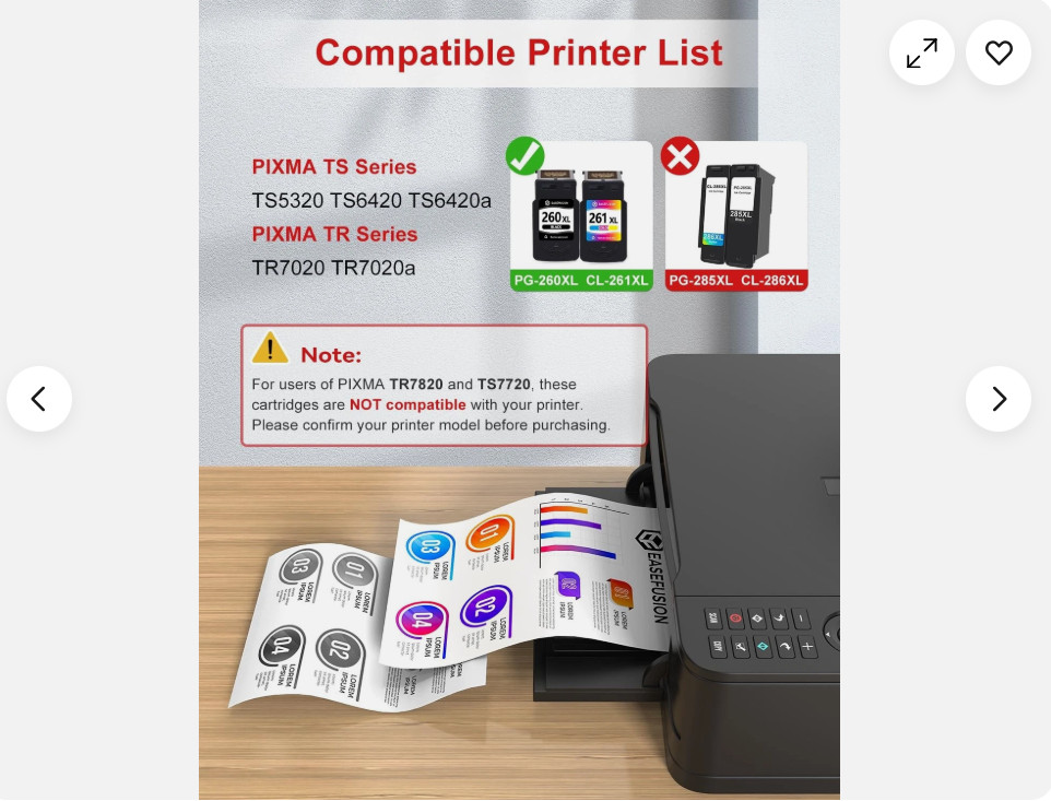 EaseFusion 260XL 261XL Ink Cartridges Replacement for Canon Pixma TS5320 TS6420