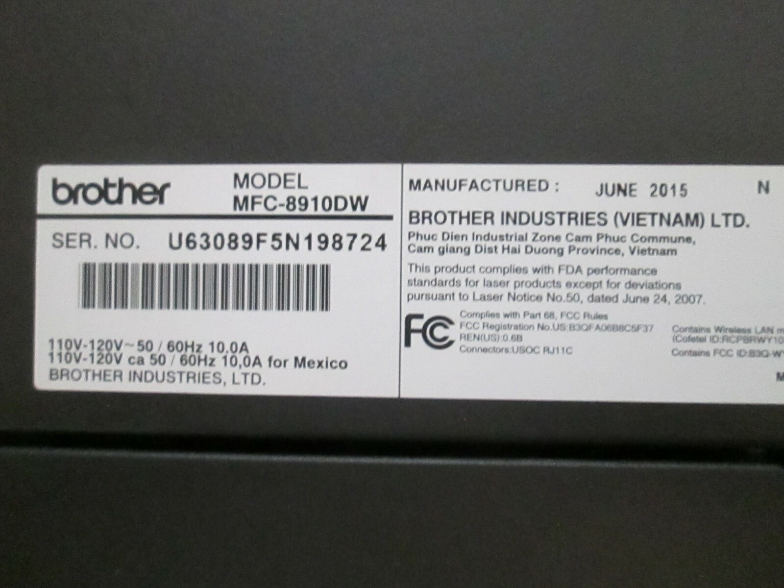 Brother Mfc-8910DW All-In-One Laser Printer (See Description)
