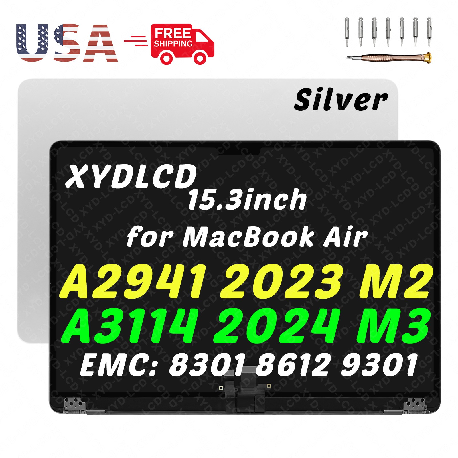 for Apple Macbook Air A2941 A3114 EMC 8301 8612 9301 LCD Screen Assembly Silver