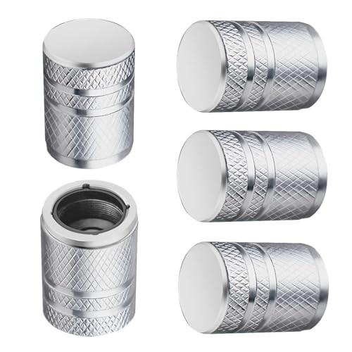 BAURATTI Tire Valve Stem Caps – (5 Pack) Metal Air Caps with No Pattern Silver