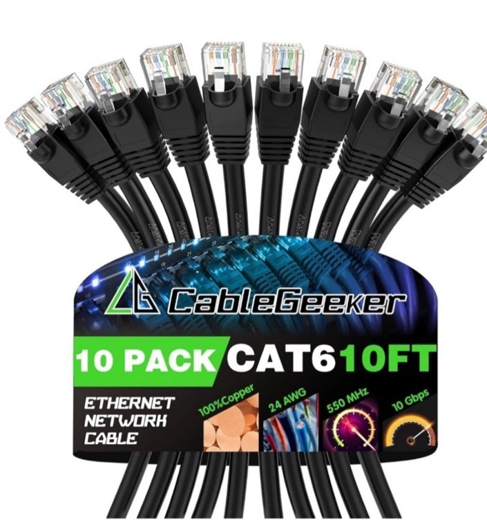 CableGeeker Cat 6 Ethernet Cable 10 ft (10pk) – Cat6 Patch Cables, Snagless RJ45