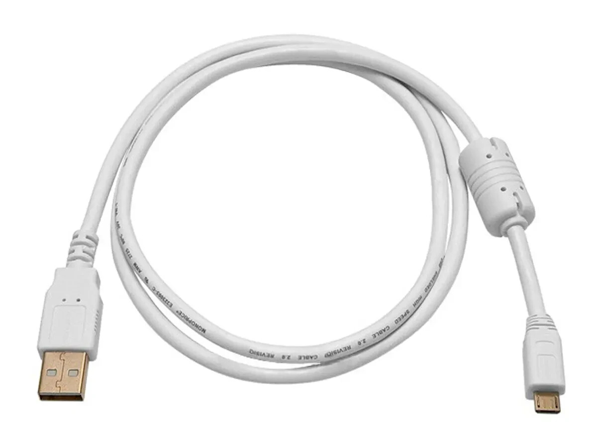 3ft USB 2.0 A Male to Micro 5pin Male Cable w/ Ferrite Core White 8640