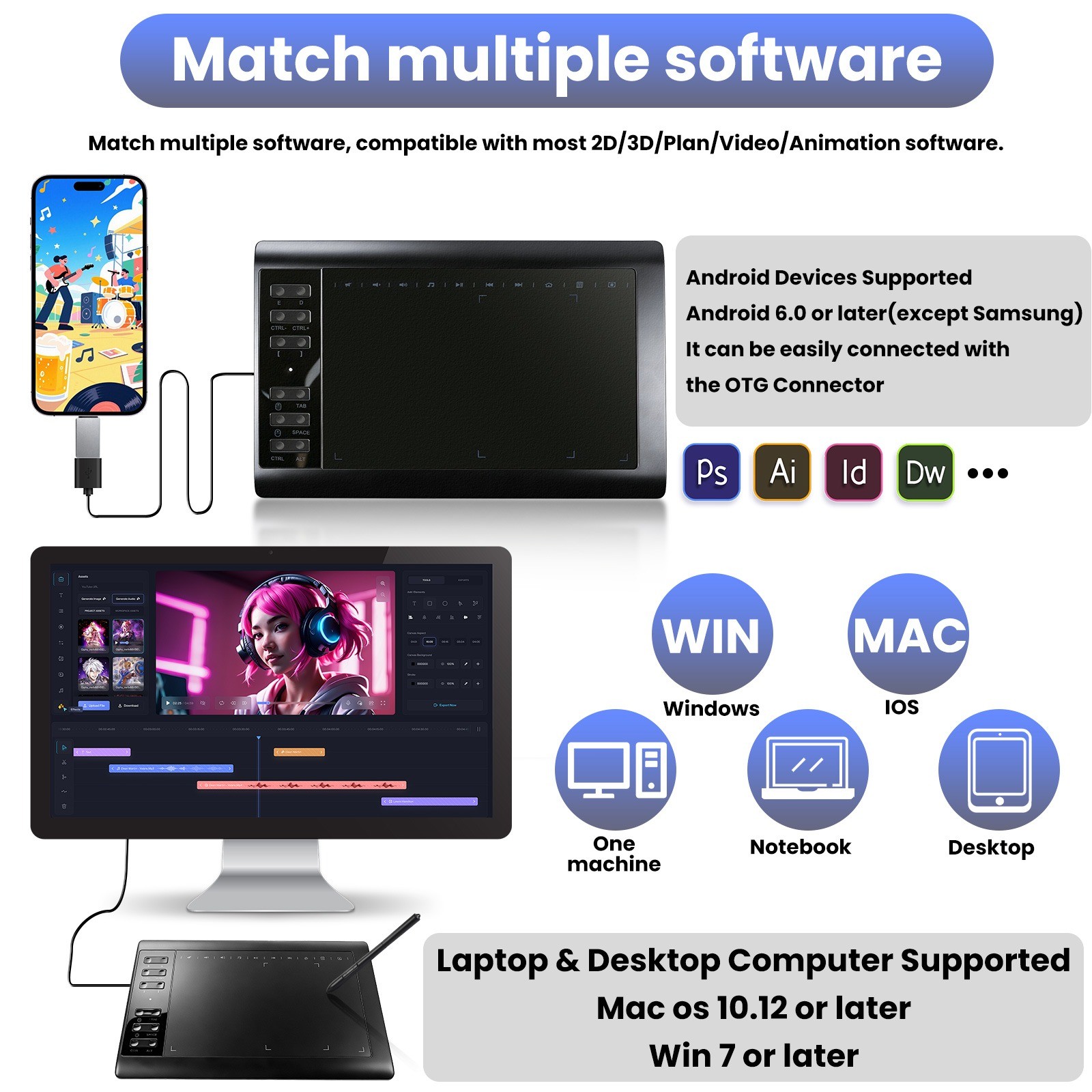 VIN1060 Plus Graphic Drawing Tablets Digital Pen Tablet for Mac, Windows Android