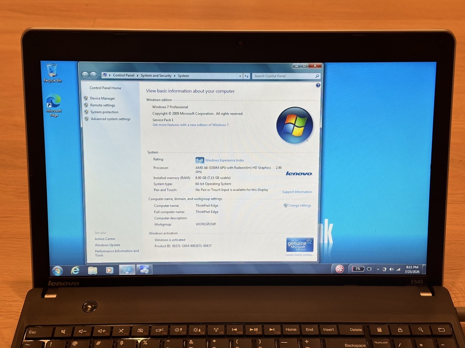 Lenovo ThinkPad E545 Laptop – MINT! – Windows 7, AMD A6, 8GB RAM, 320GB HDD