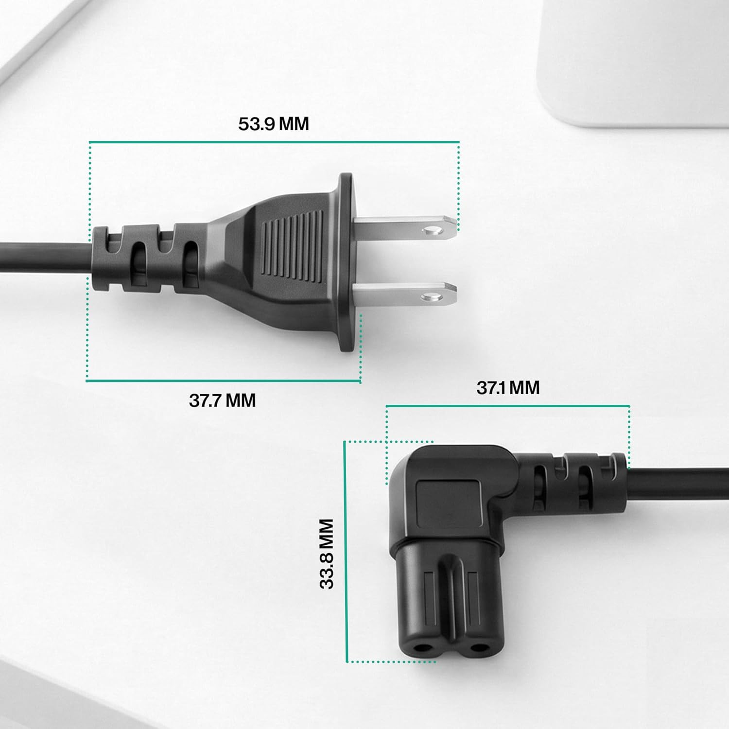 AC 90 Degree Right Angle 2 Prong TV Power Cord Replacement 5Ft L Shaped Angled I