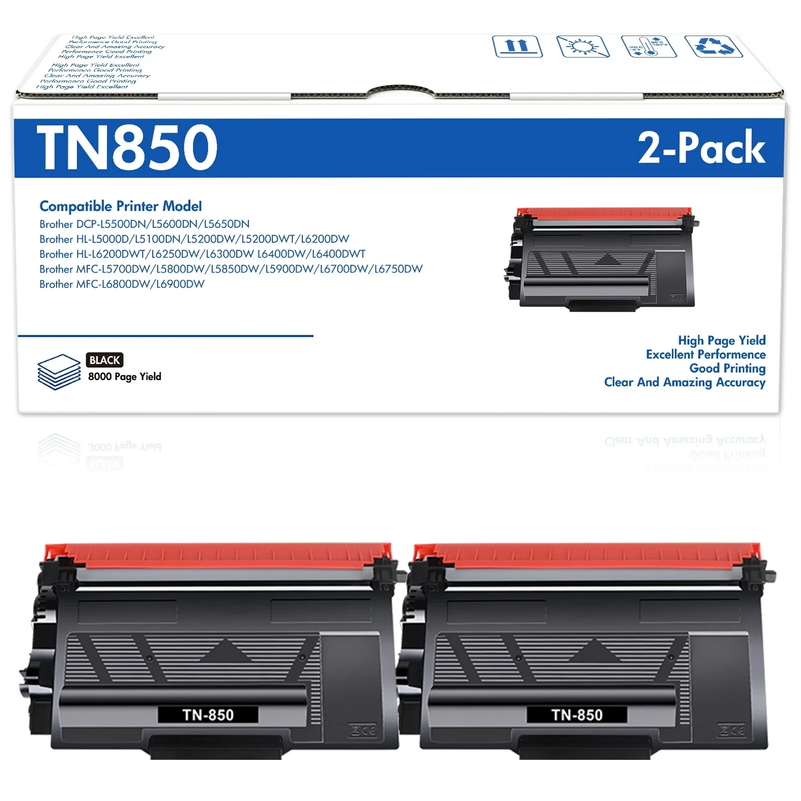 TN-850 TN850 Toner Cartridge 2-Pack: Replacement for Brother TN 850 TN820
