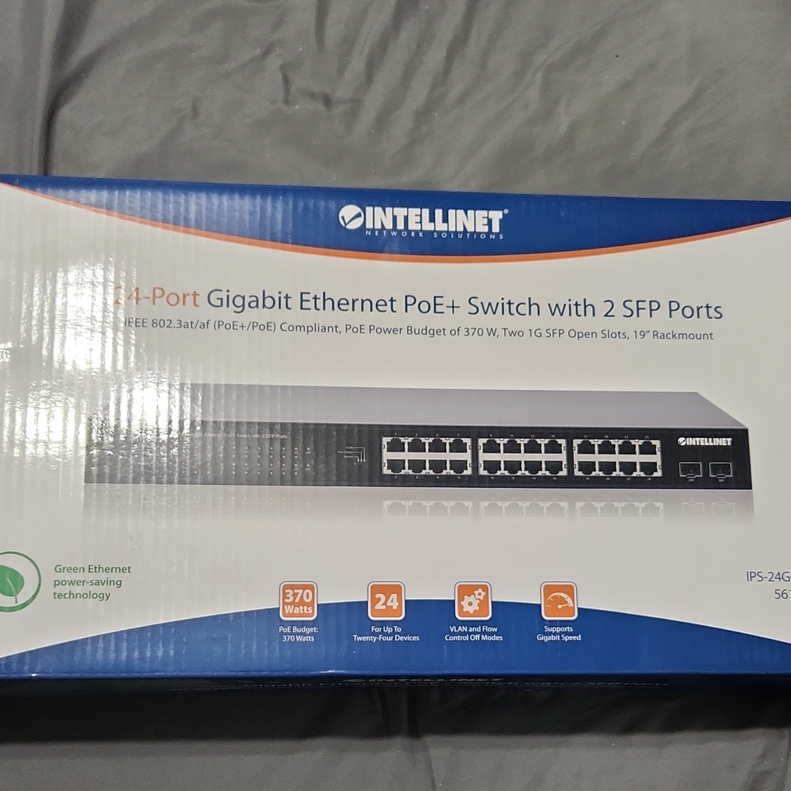 Intellinet IPS-24G02-370W 24-Port Gigabit PoE+ Switch 2 SFP Rack Mount