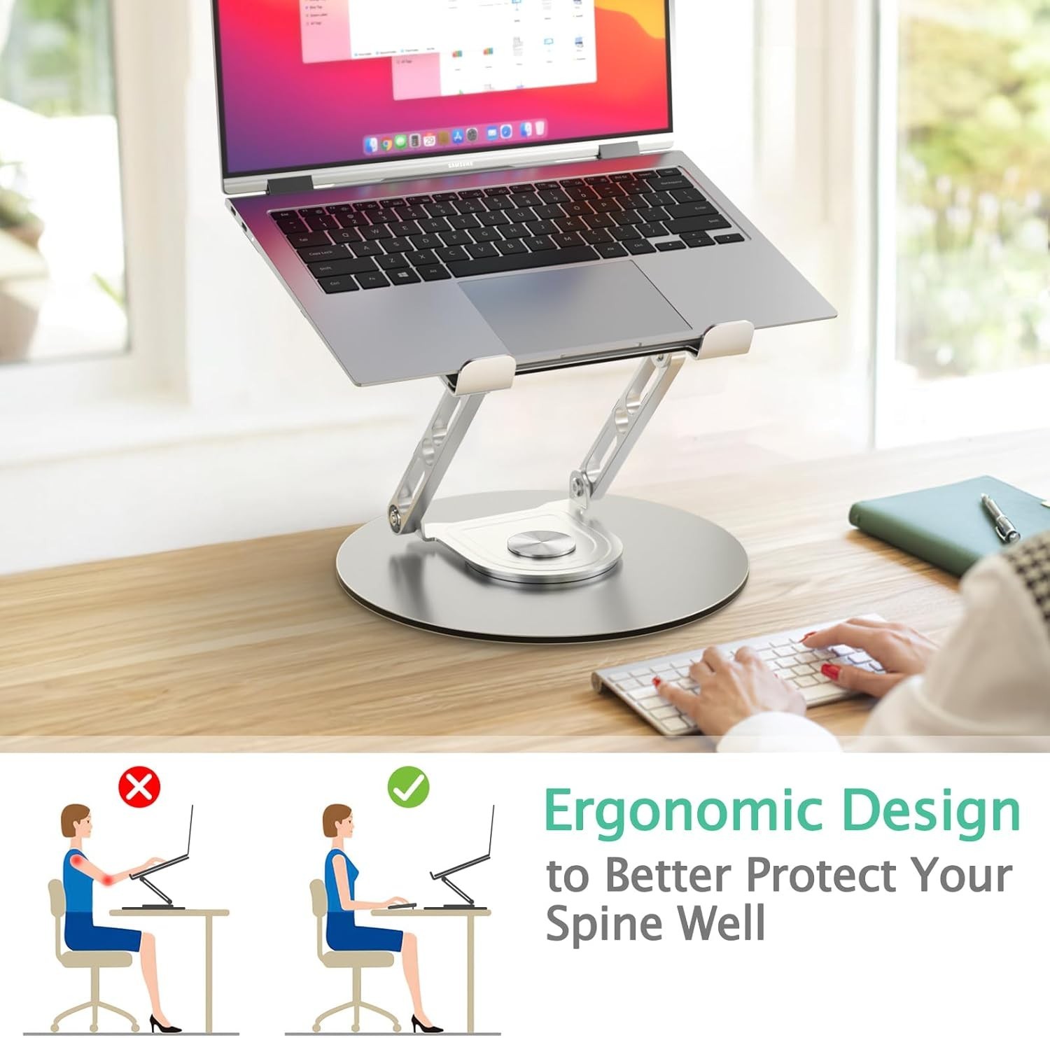 Laptop Stand for Desk Adjustable Computer Stand with 360 Rotating Base Ergono…