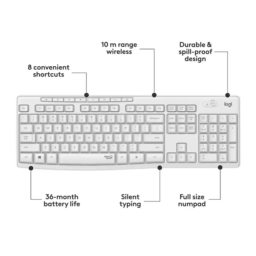 Logitech – MK295 Full-size Wireless Keyboard & Mouse Combo – White (920-009783)