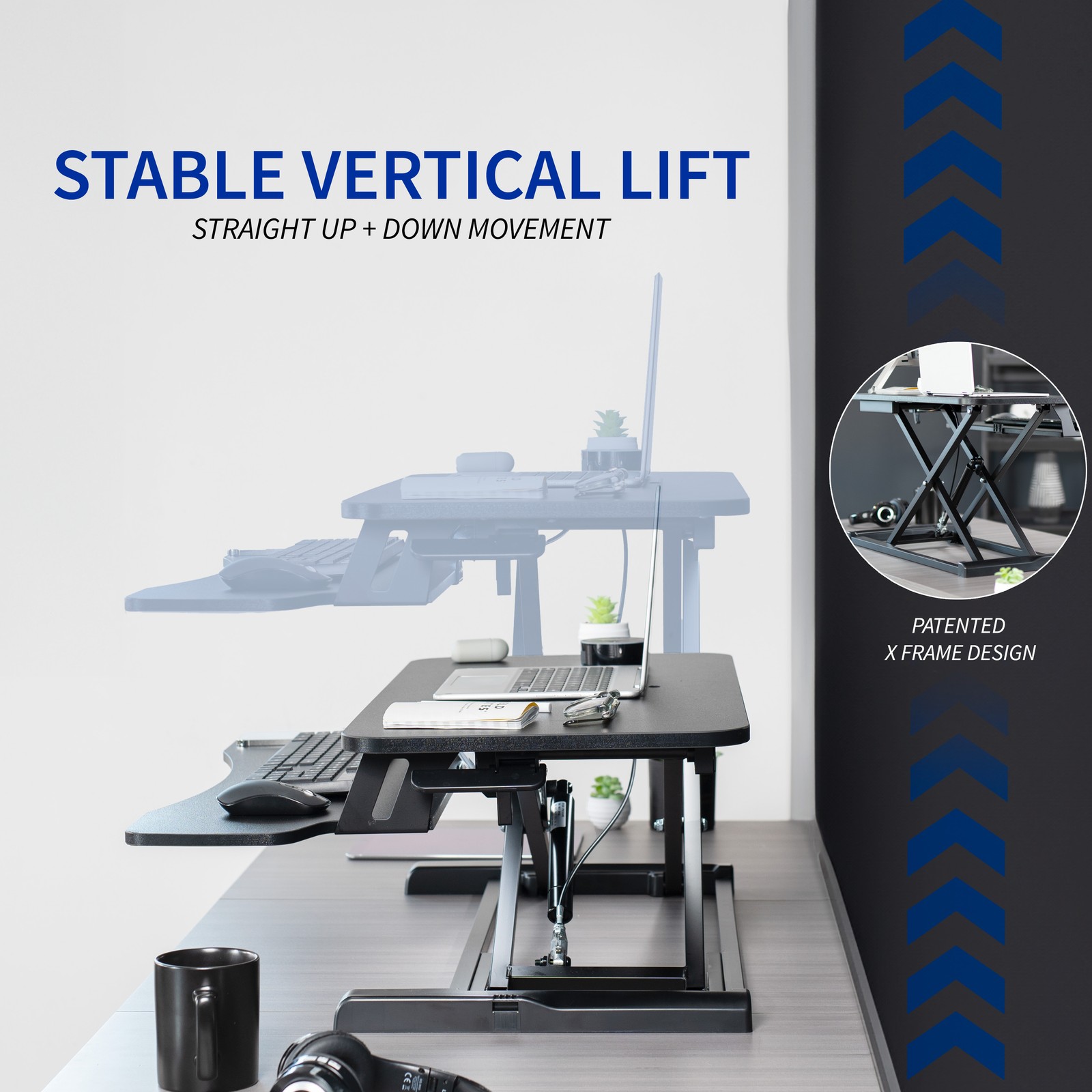 VIVO Black Height Adjustable 36″ Standing Desk Monitor Riser, Sit Stand Tabletop