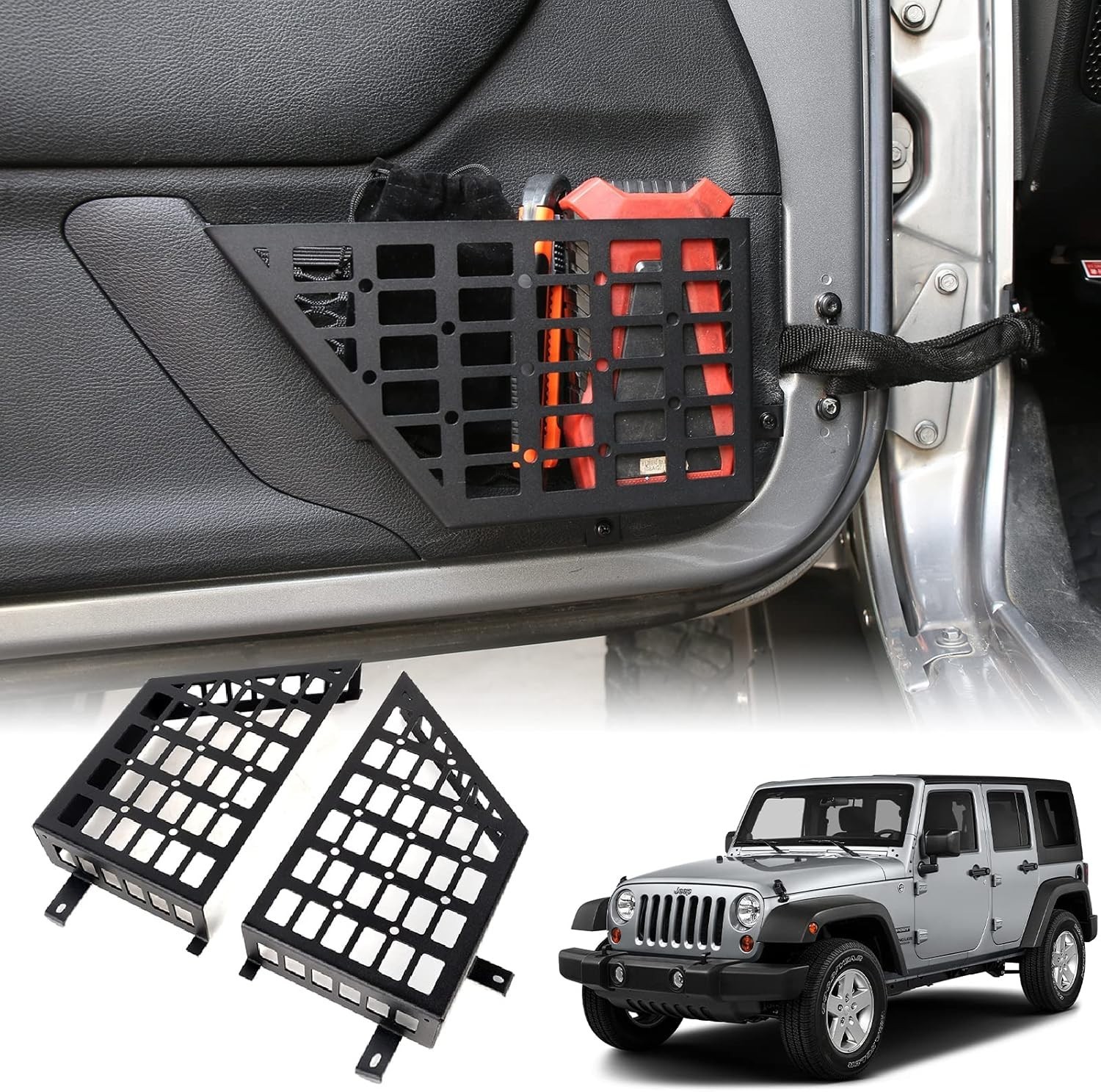 Metal Front Door Storage Pockets Compatible with 2007-2018 Jeep Wrangler JK J…