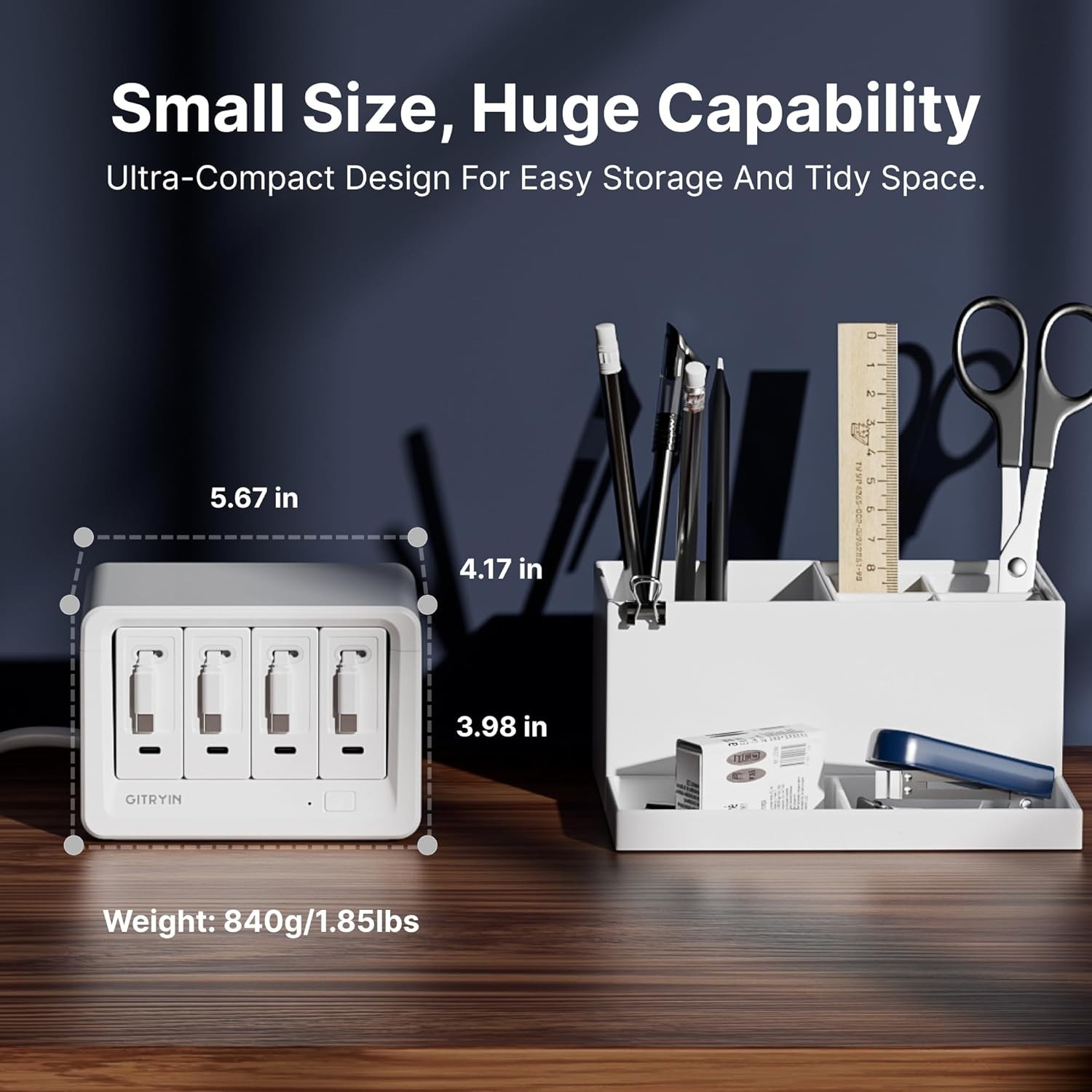 Gitryin Desktop Charging Station Retractable Cable Wall Charger AC/USB/Type-C