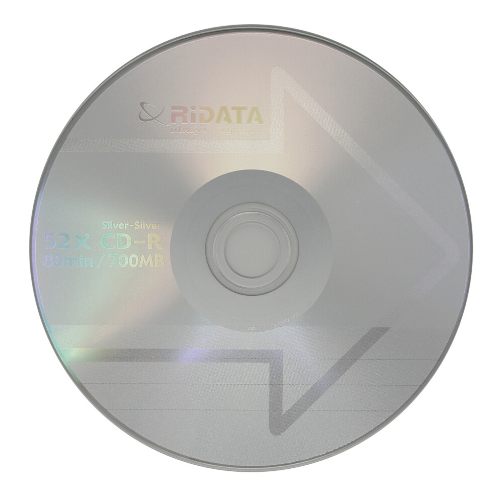 100 Ridata CD-R 52X 700MB/80Min Branded Silver Logo Blank Media Recordable Disc