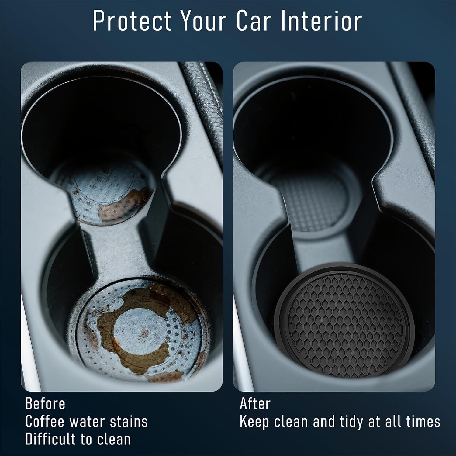 Car Cup Holder Coaster 4 Pack – Non Slip & Shockproof,Flexible PVC Rubber Insert