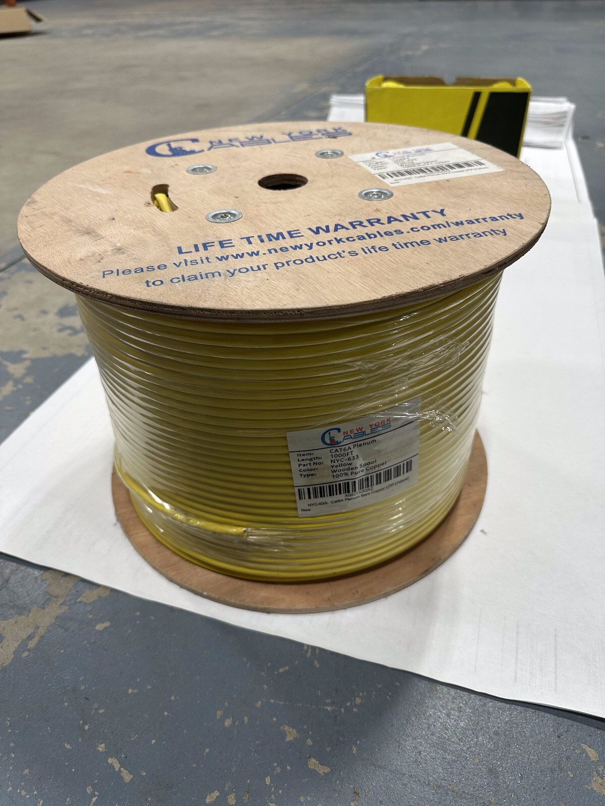 Cat6A Plenum 1000ft UL 23AWG 100% Bare Copper Cable750 Mhz Ethernet Wire yellow
