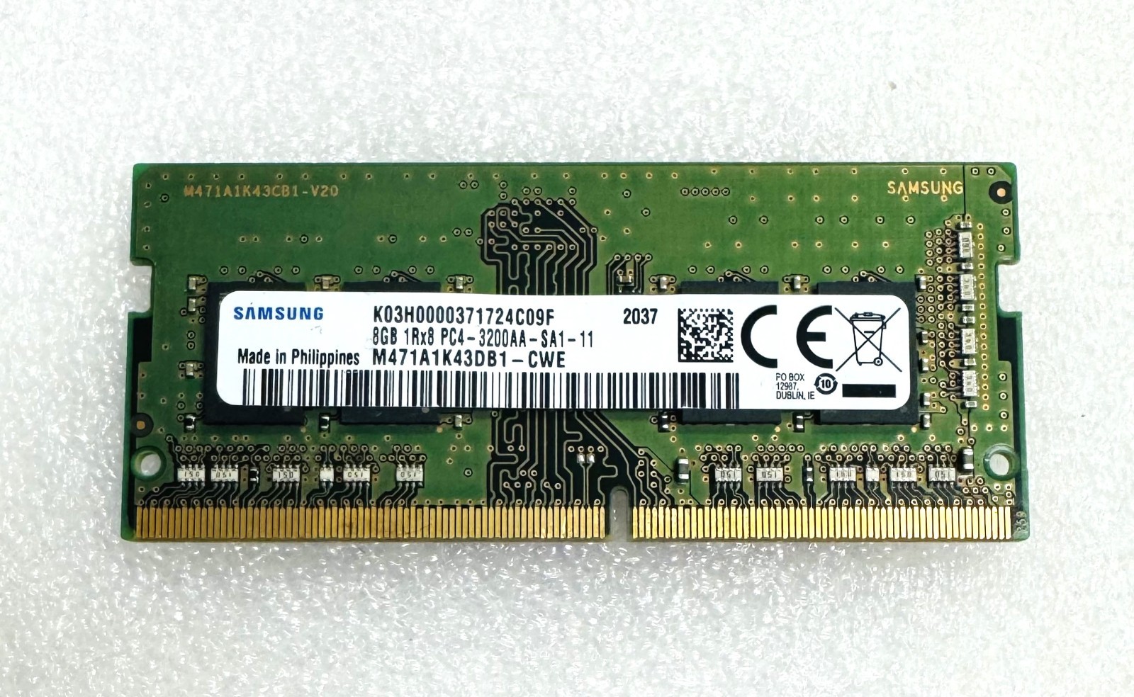 SAMSUNG 8GB PC4-25600 DDR4-3200 SODIMM MEMORY M471A1K43DB1-CWE 1Rx8 OR 1Rx16