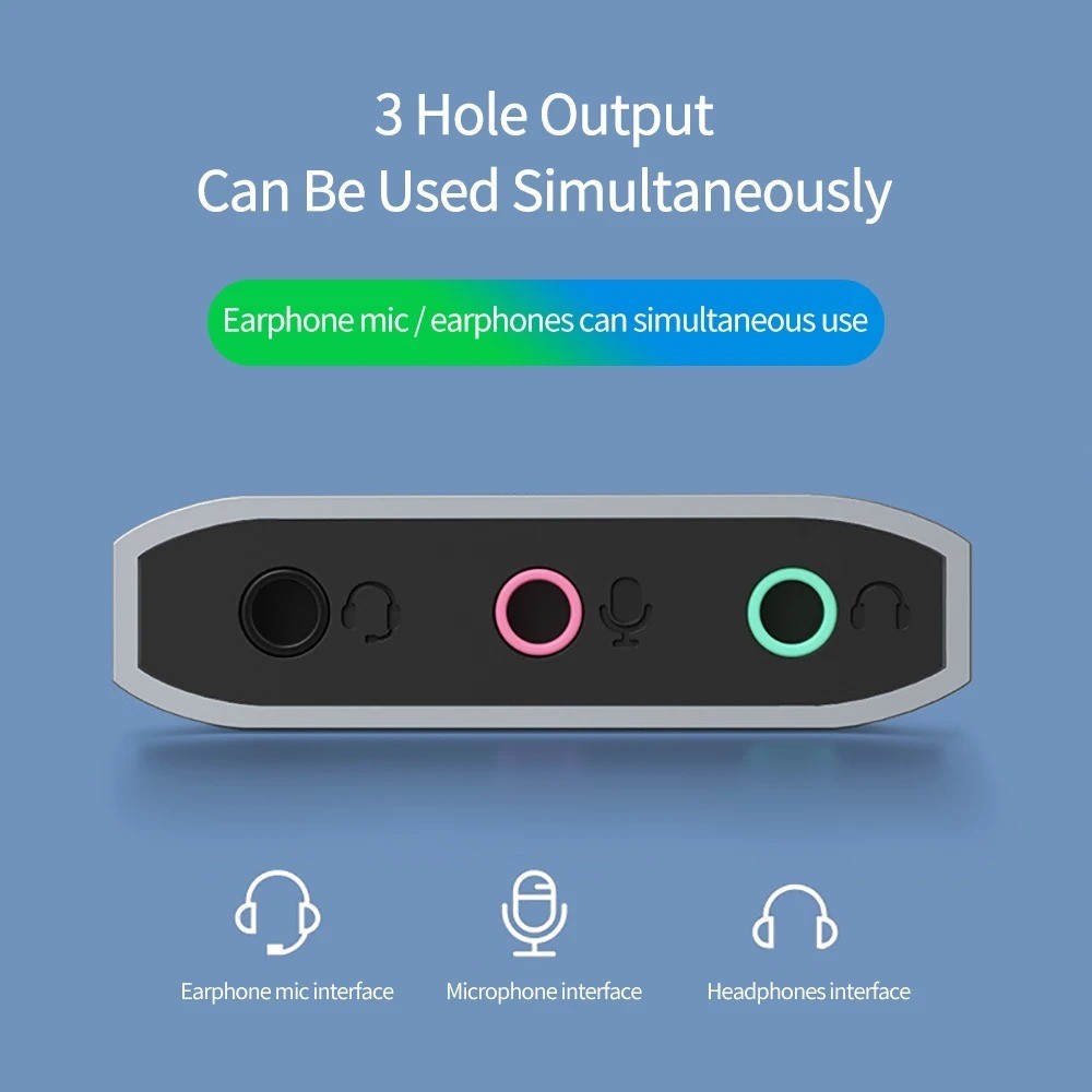 3 IN 1 External USB Sound Card Audio Jack 3.5mm Cable Adapter 3 Ports HIFI Sound