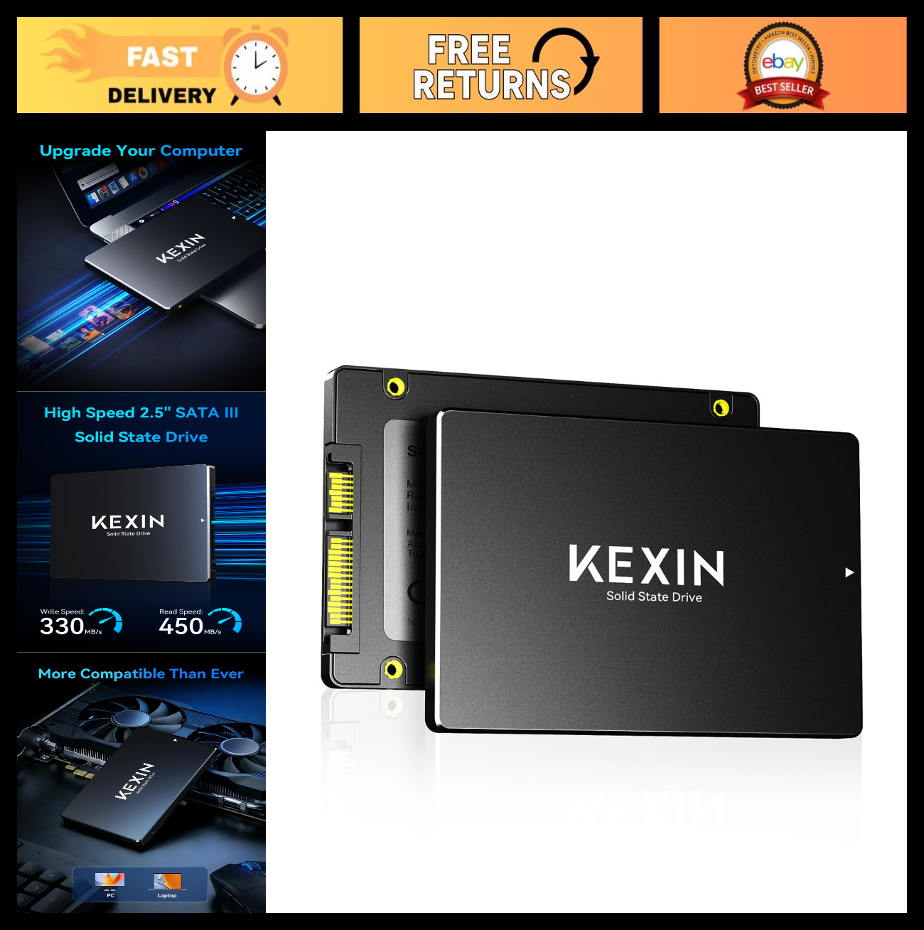 128GB SATA III 2.5″ Internal SSD – High-Speed 450MB/s Solid State Drive for Lapt