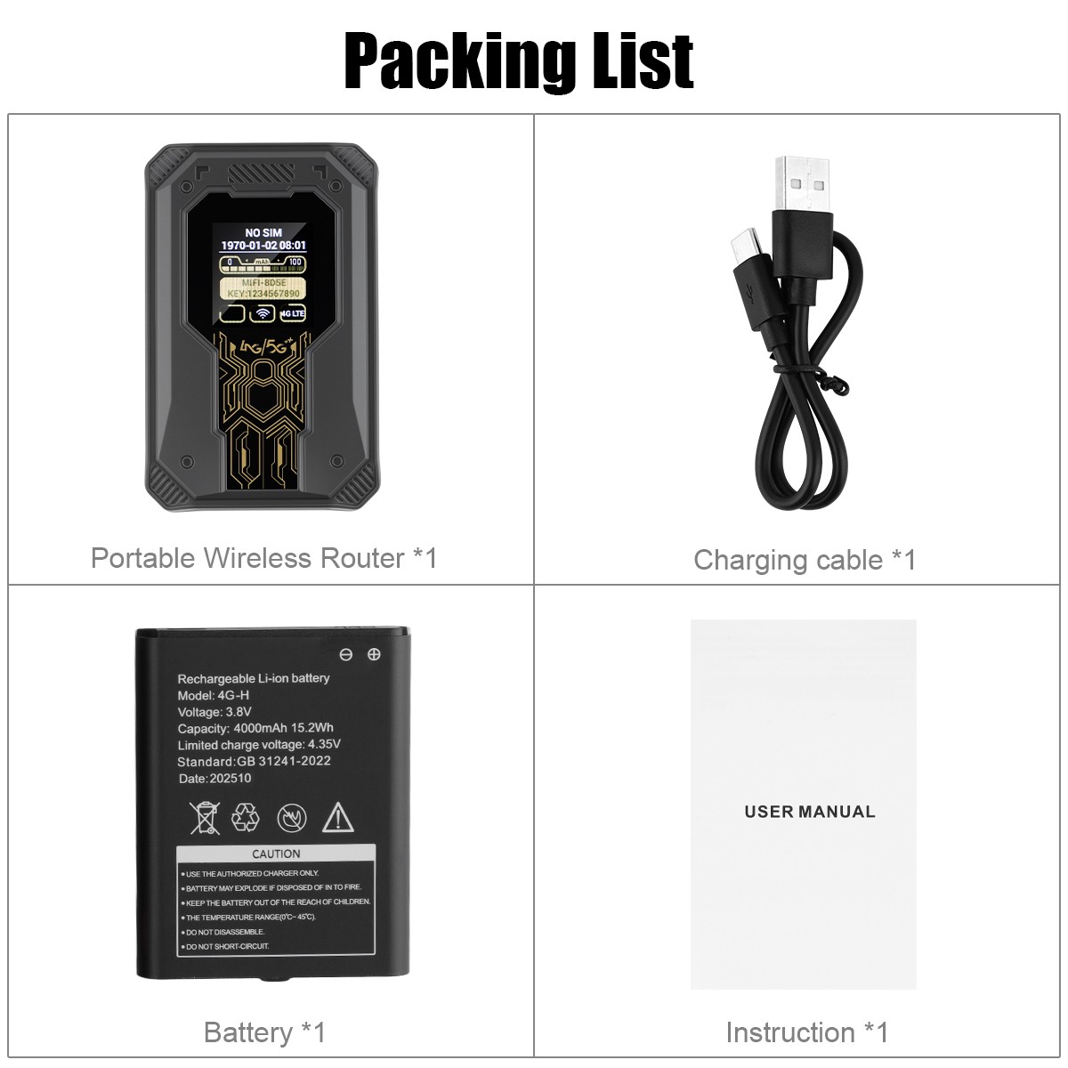 Unlocked 4G LTE MiFi Router 300Mbps Portable WiFi Hotspot With Screen