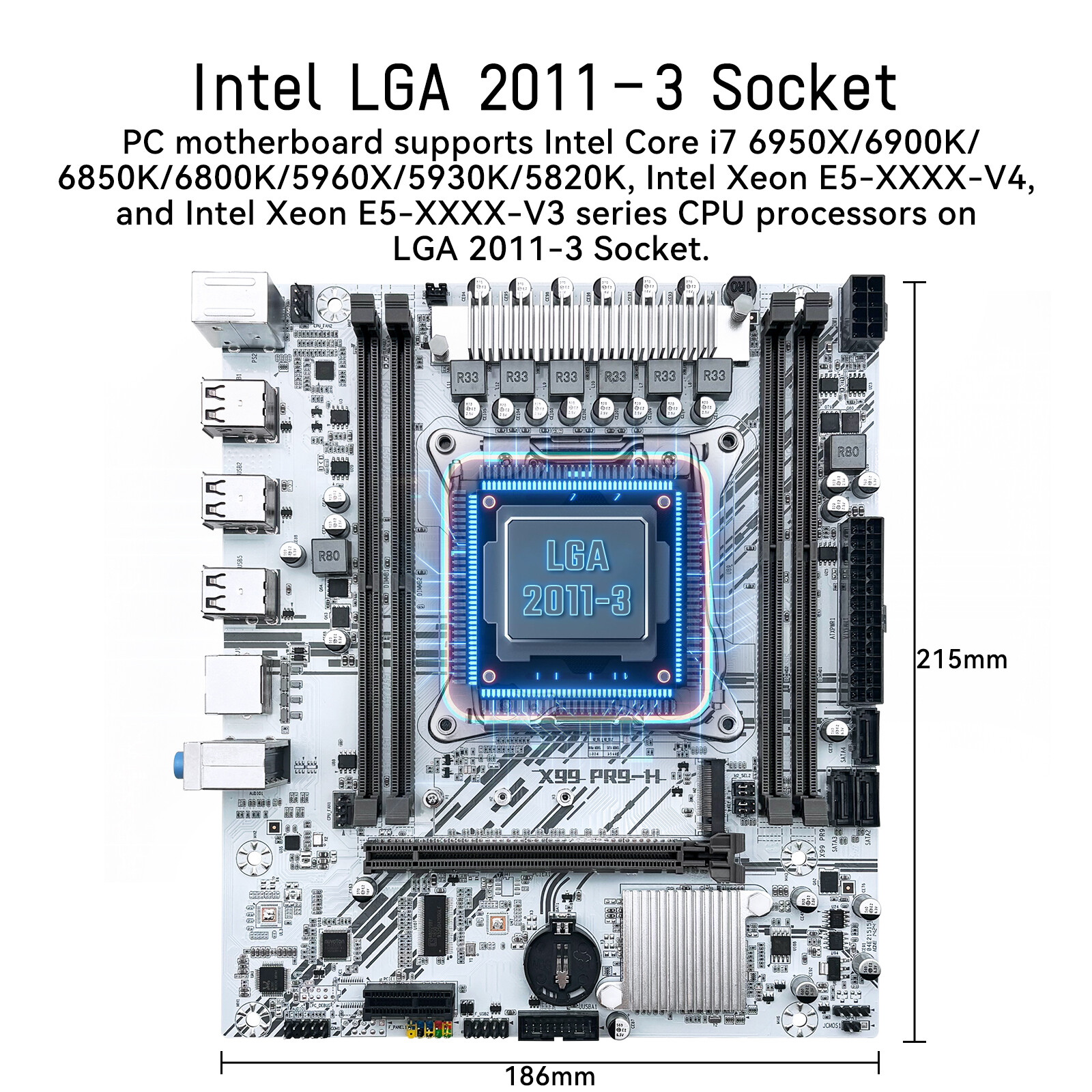 LGA 2011-3 White Motherboard 4 x DDR4 M.2 SATA 2.0 PCI-e 3.0 USB 2.0 M-ATX JXS