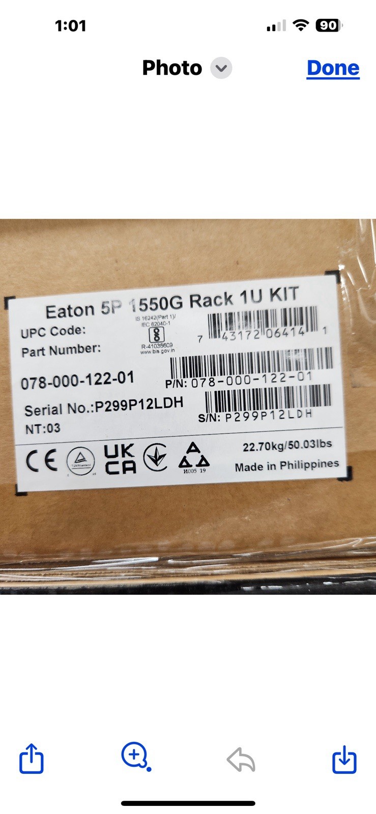 NEW Eaton 5P1550GR 1550VA UPS Battery Backup 1U Rack 240V – 078-000-122-01