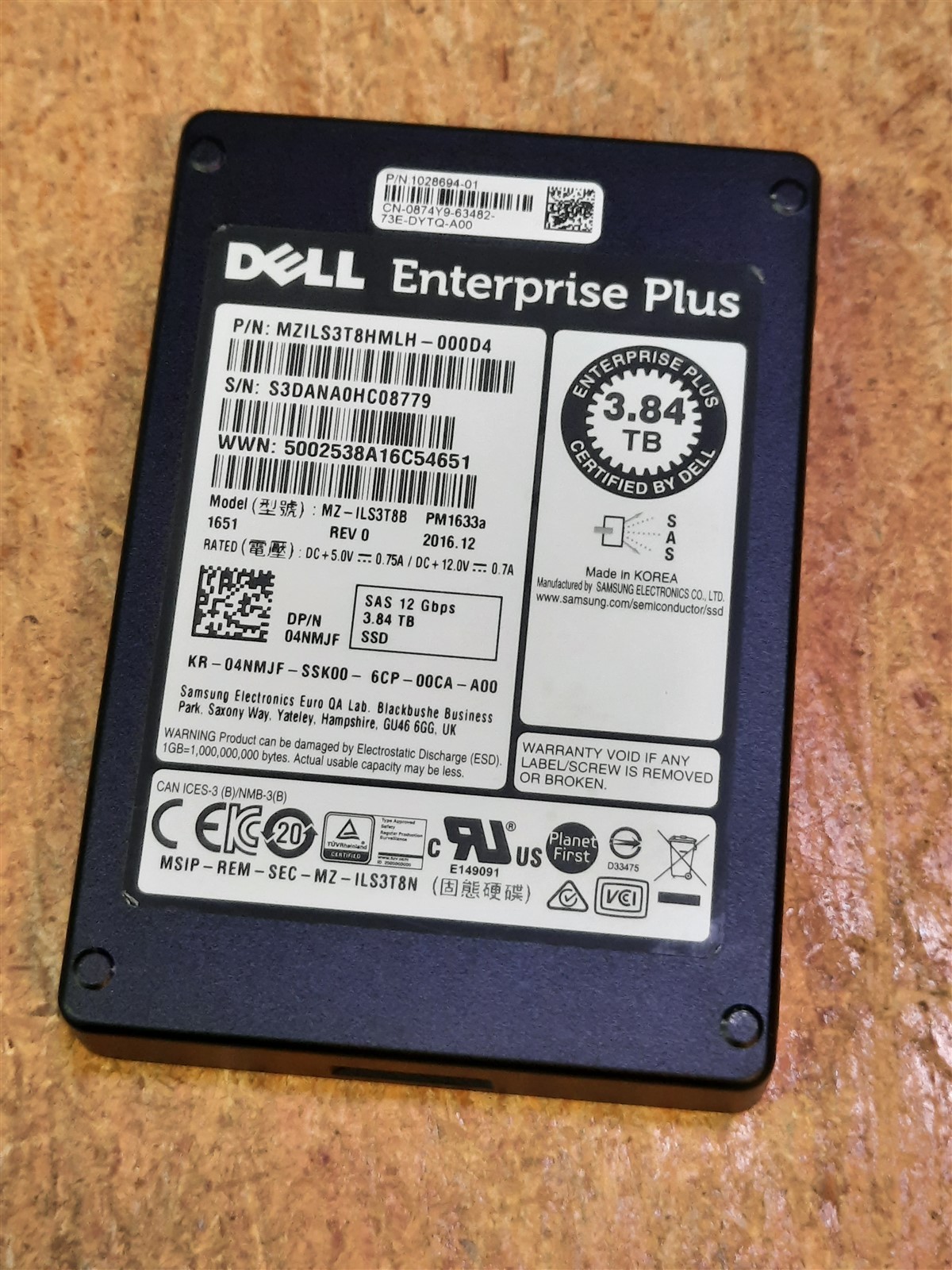 Dell 4NMJF 3.84TB 2.5″ Enterprise Server SAS Solid State Drive 60% Health+