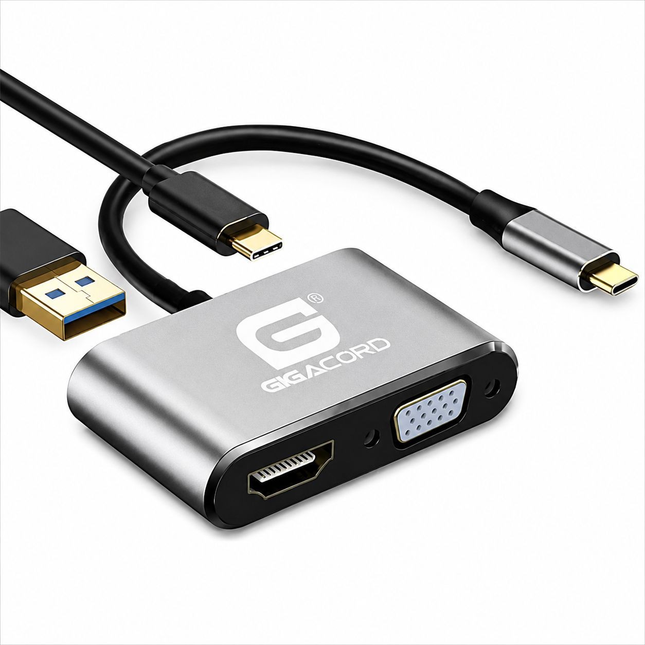 Gigacord USB C To HDMI 4K VGA Adapter USB 3.0 Type C to VGA HDMI Video Converter