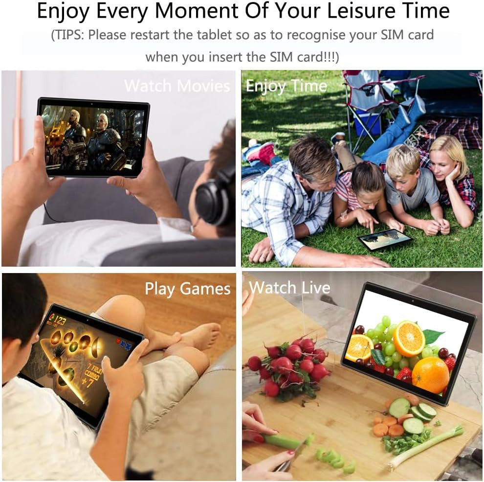 10” Tablet Android 13 Phone Tablet with SIM Slot, 64GB Quad Core, IPS Touchscre