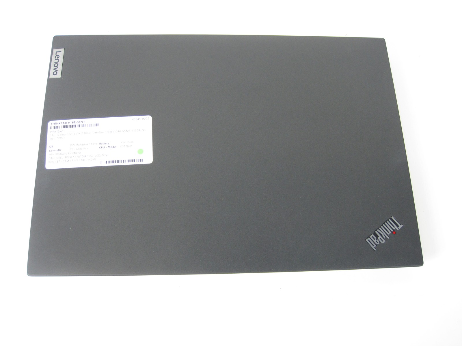 Lenovo ThinkPad P16s Gen 1 15″ 16GB DDR4 i7-1260P 2.1GHz 512GB NVMe Win11Pro