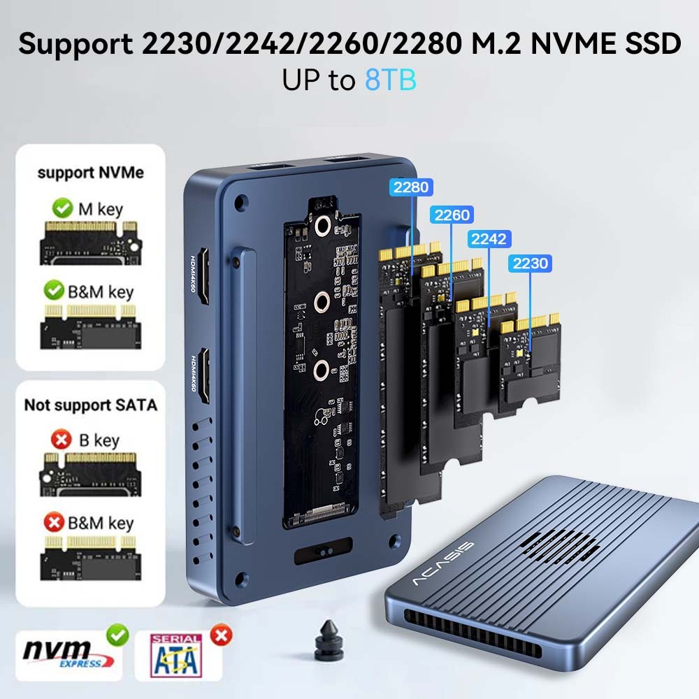 Acasis 8-in-1 40Gbps NVMe SSD Enclosure &Dock Station with PD 60W Triple Cooling