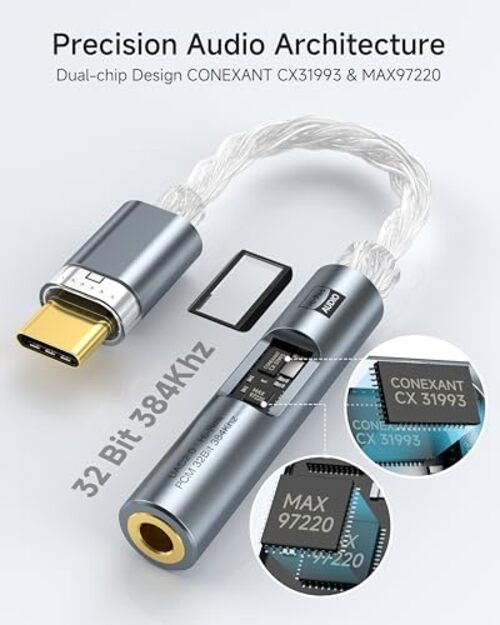 USB C to 3.5mm Audio Adapter with Dual Chip CX31993 MAX97220 DAC & HiFi