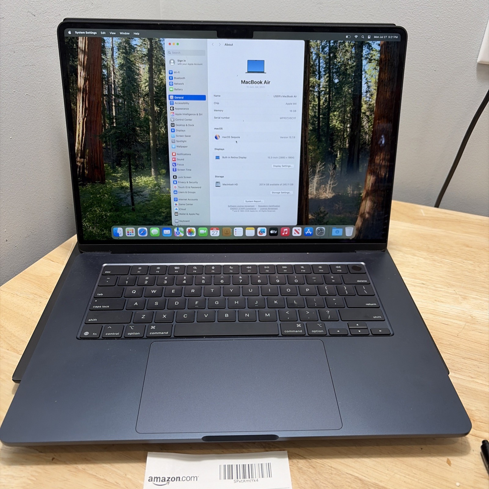 Apple Macbook Air 15″ M4 2025 A3241 10-core CPU 16GB 256GB SSD 88 Cycles Cord