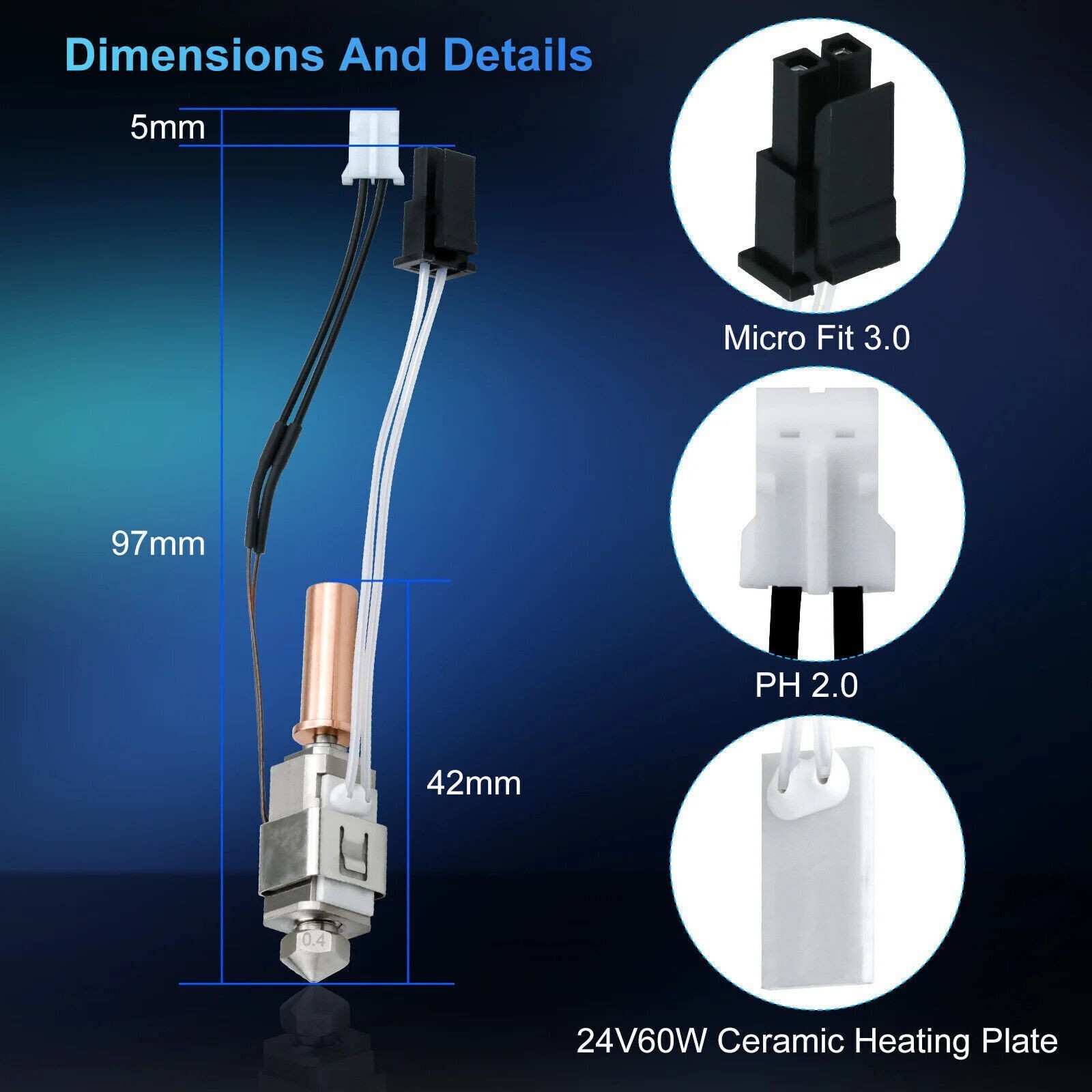 For Kobra 2 Plus/Kobra 2 Pro/Kobra 2 Neo/Kobra 2 Hotend Kit 24V 60W Brass Nozzle