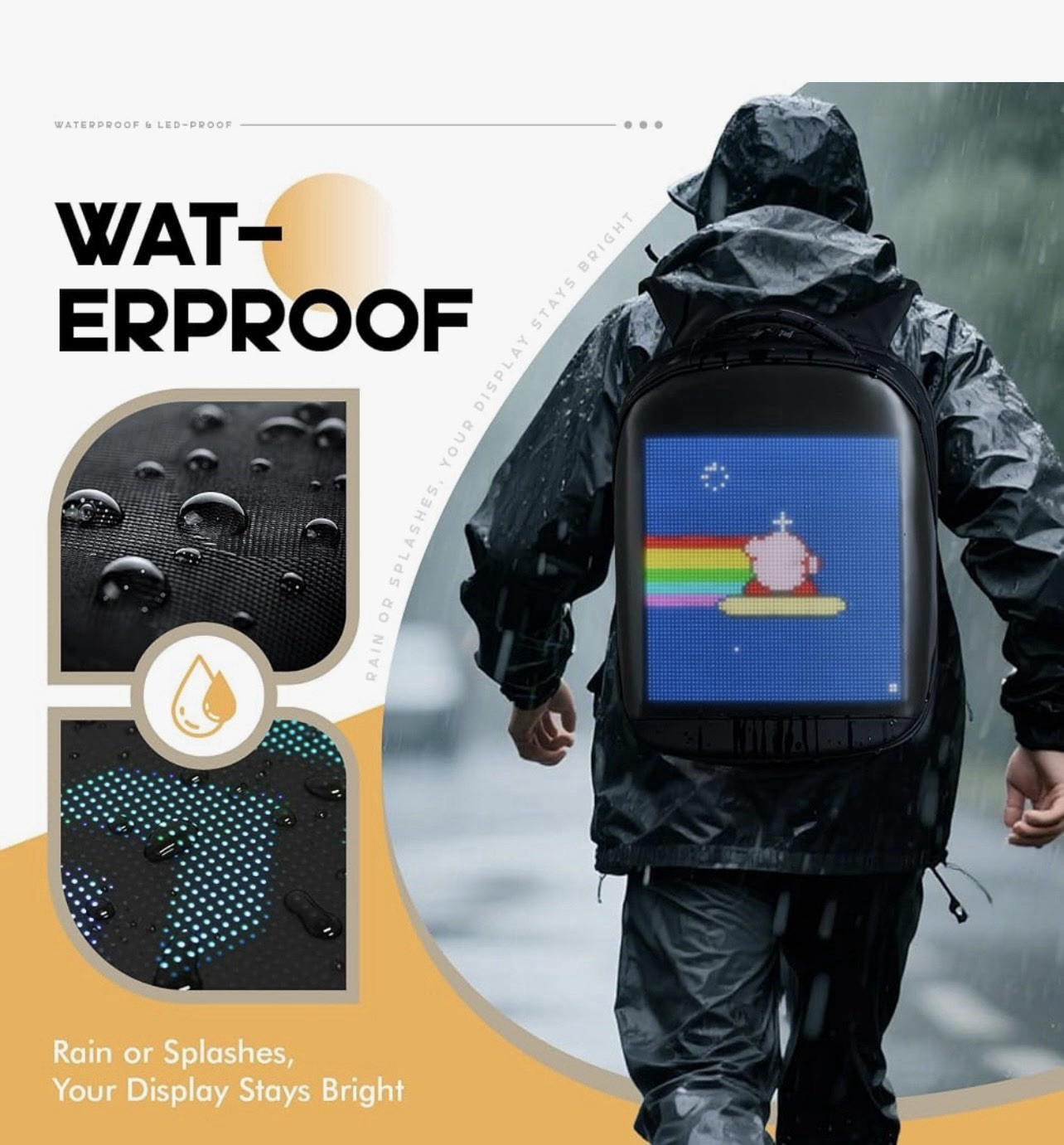 LED Display Backpack w/ App Control, Bluetooth, USB Port.