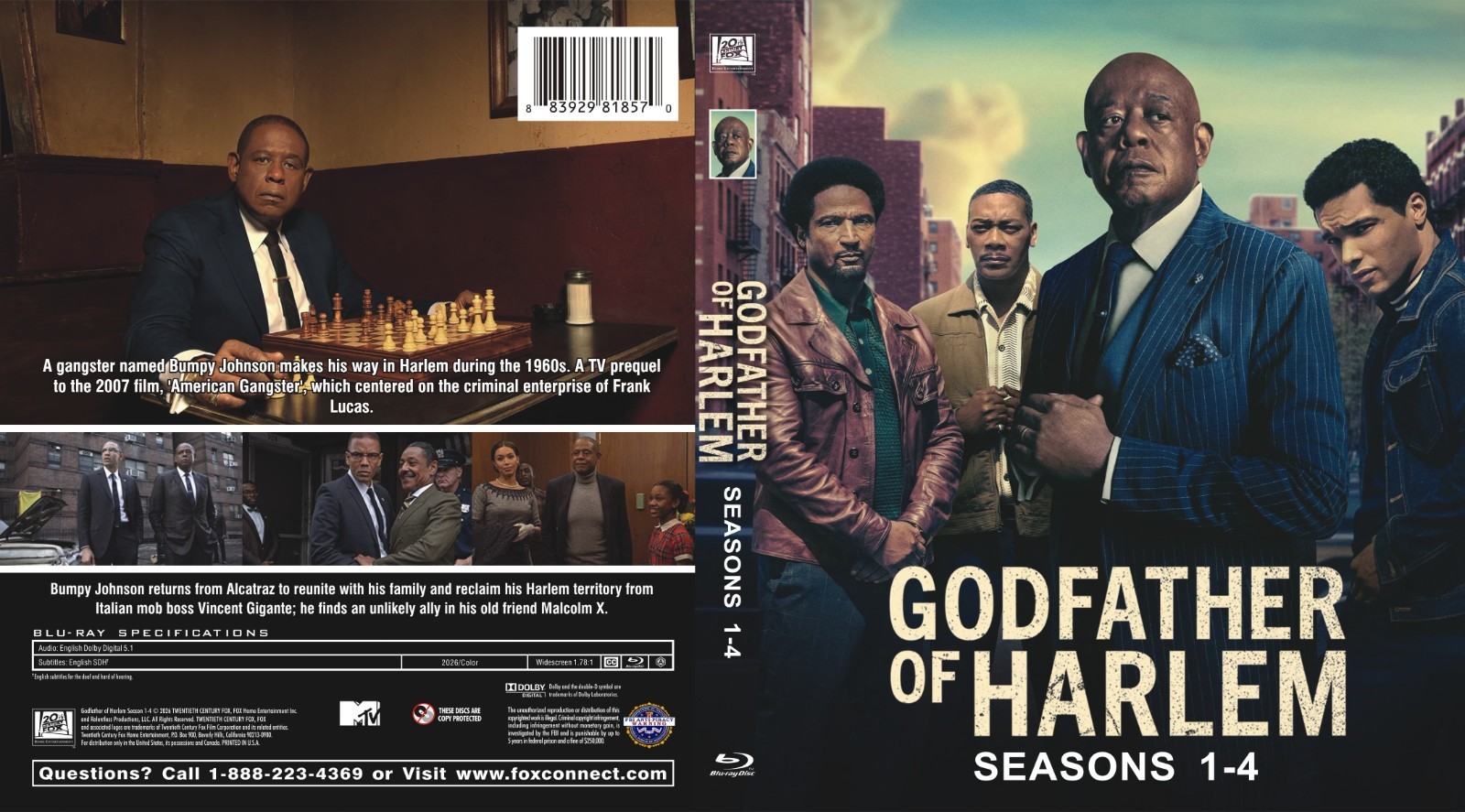 New Godfather of Harlem Seasons 1-4: Episodes 1-40 (Blu-ray 4BD) All Region