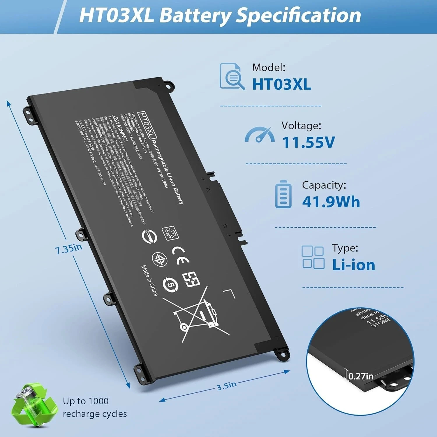 ✅New 41.9Wh HT03XL Battery for HP Pavilion L11421-2C2 L11119-855 15-CS 15-DA