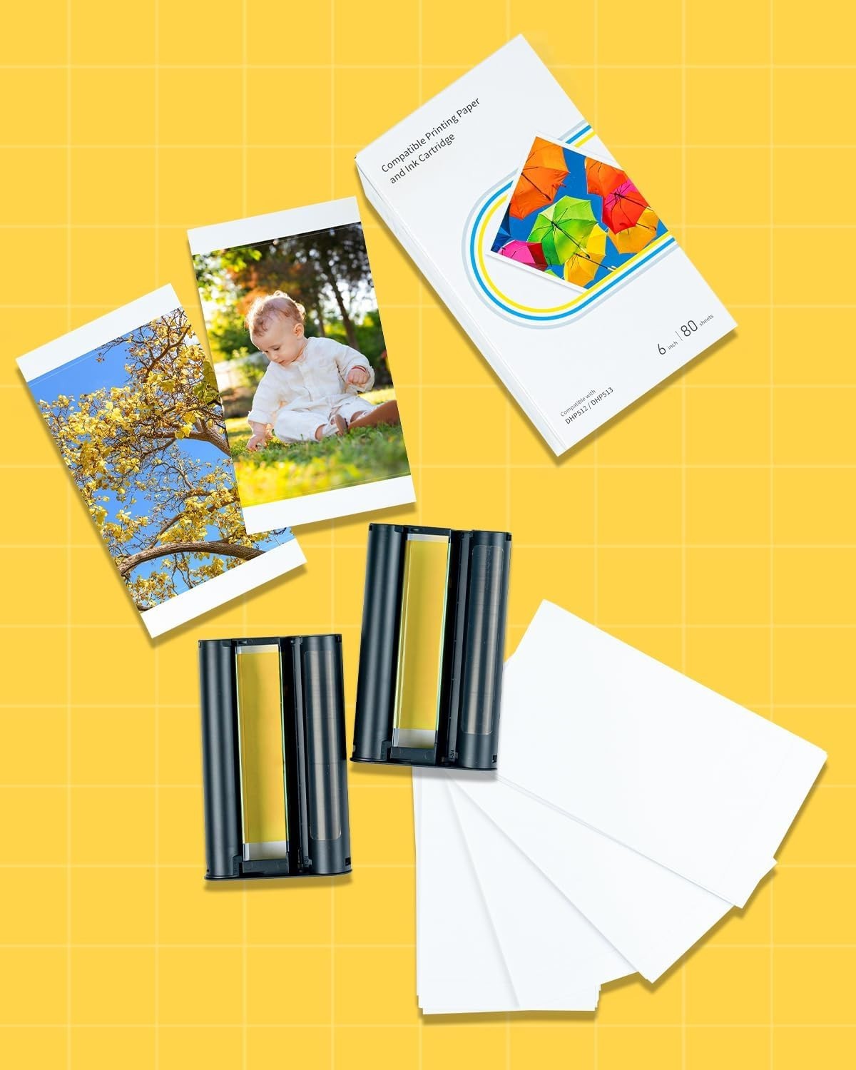 Liene 2 Ink Cartridges 6″ Paper Refill for Liene DHP512/DHP513 Printer 80 Sheets