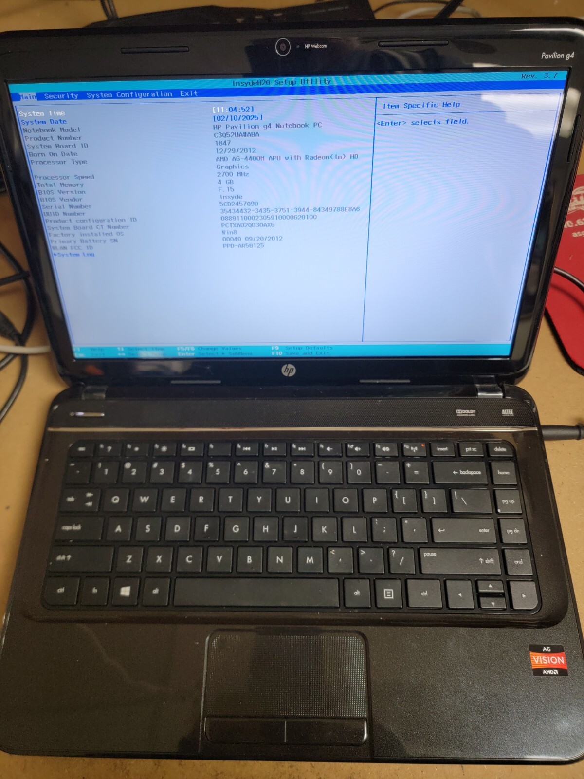 HP G4-2275dx Laptop A6-400M 4GB 500GB HDD – Sold for parts
